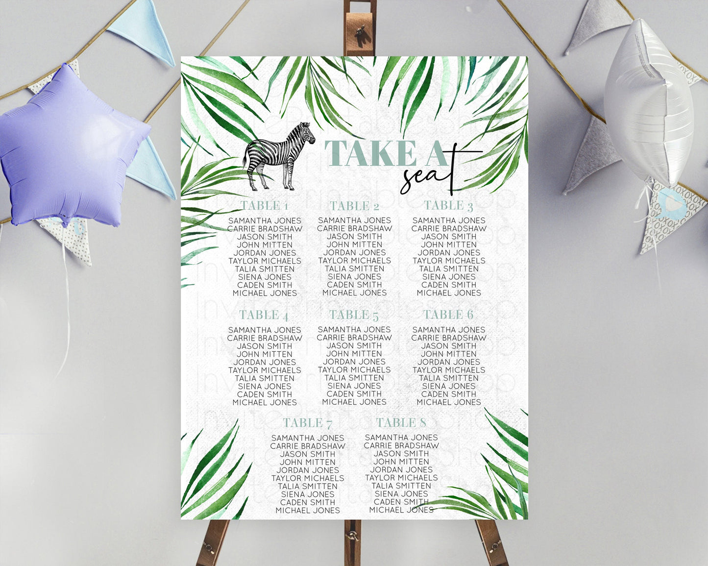 Zebra Seating Chart Zebra Seating Sign Zebra Take A Seating Chart Zebra Safari Adventure Decor Zoo Party Zebra Palm Leaf Décor D10844