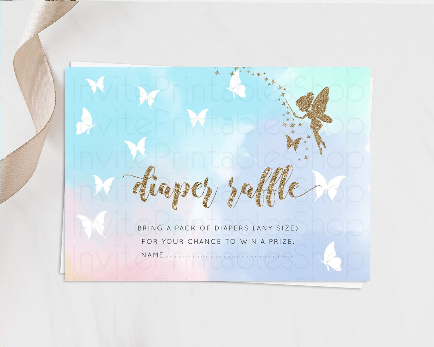 Fairy Diaper Raffle Card Fairy Diaper Insert Enchanted Garden Fairy Diaper Ticket Pastel Floral Butterfly Secret Garden Raffle Game D10894