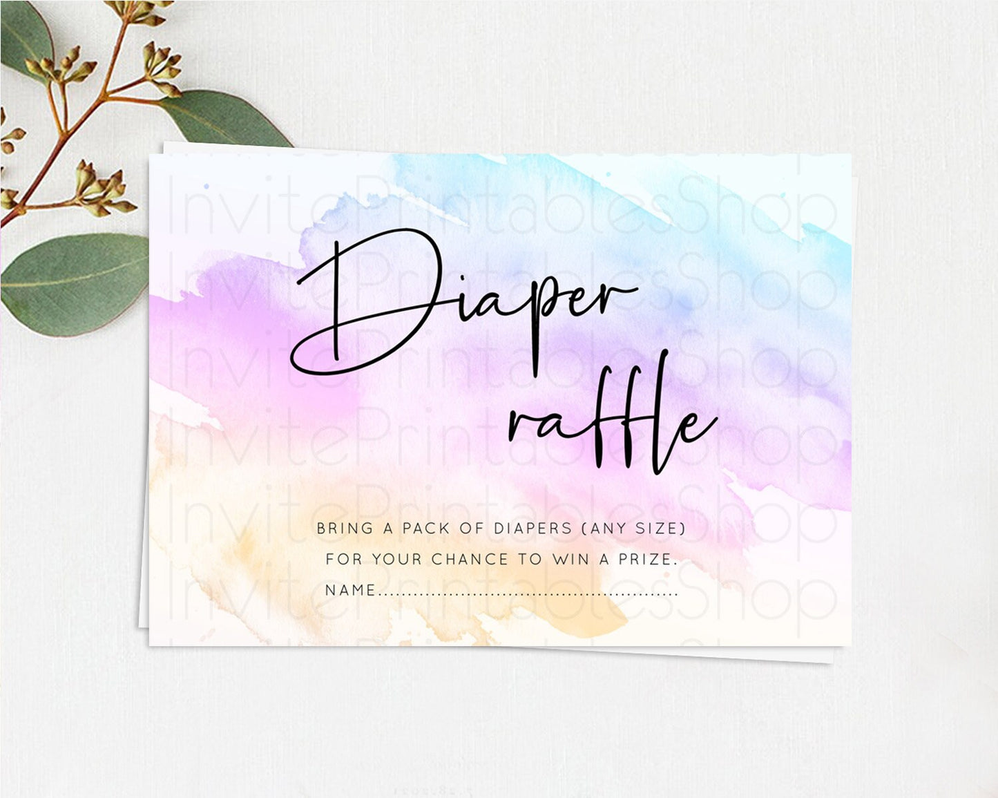 Pastel Diaper Raffle Card Pastel Rainbow Diaper Raffle Insert Colorful Ombre Watercolor Diaper Ticket Confetti Glitter Raffle Game D10177