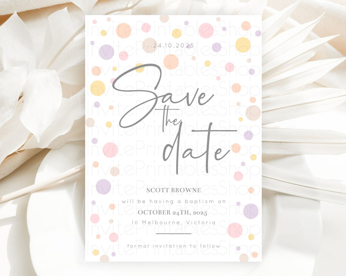 Pastel Confetti Save The Date Template Rainbow Colorful Sprinkles Party For 1st Birthday Baptism Baby Shower Wedding Bridal Shower D10759