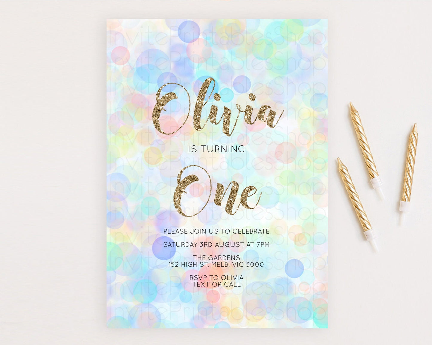 Pastel Birthday Invitation Bath Bomb Party Invitation Pastel Bubbles Invitation Watercolour Invitation 3rd 2nd 1st First Birthday D10447