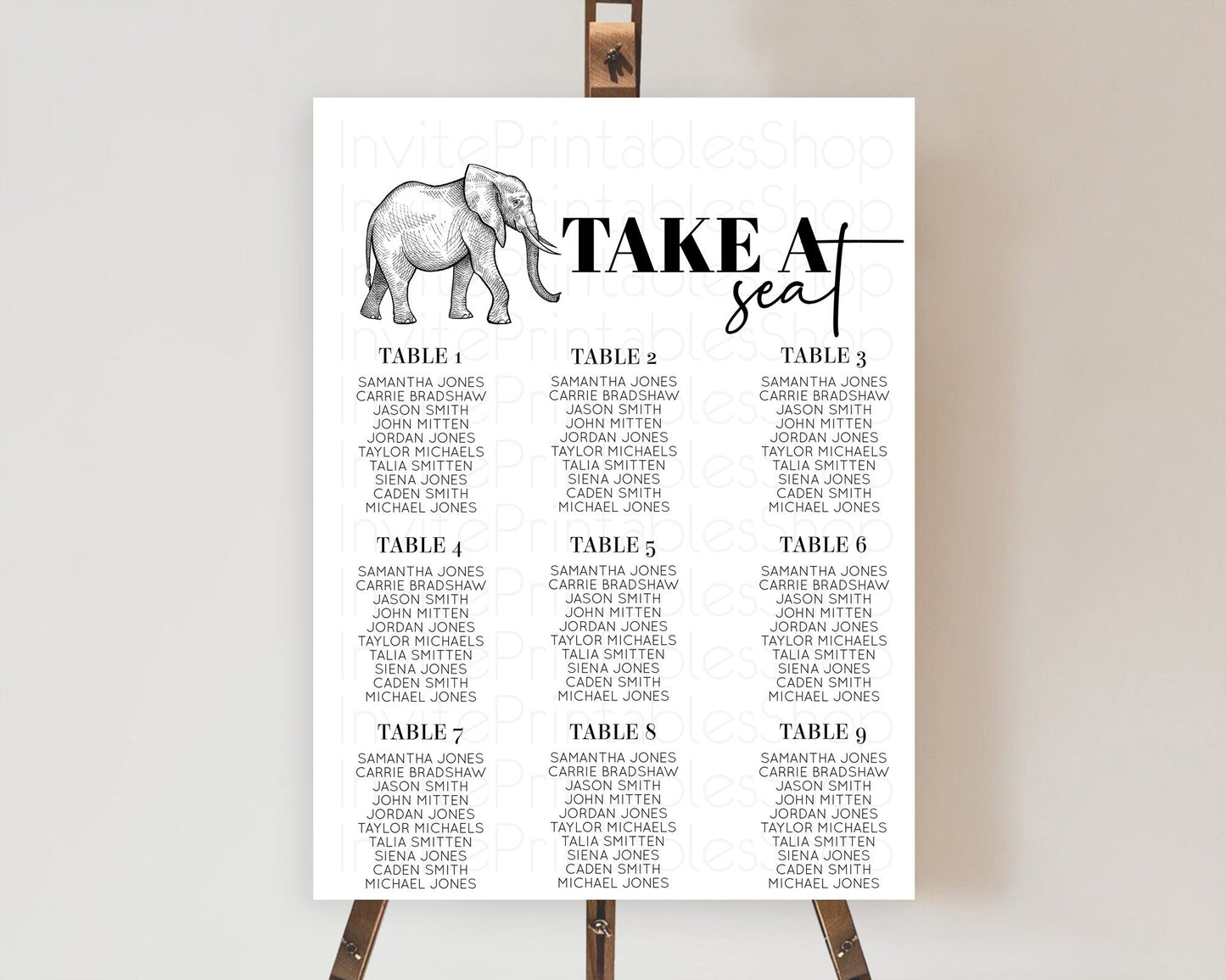 Elephant Seating Chart Elephant Seating Sign Elephant Party Safari Adventure Elephant Take A Seat Elephant Décor Zoo Fern Palm Leaf D10248