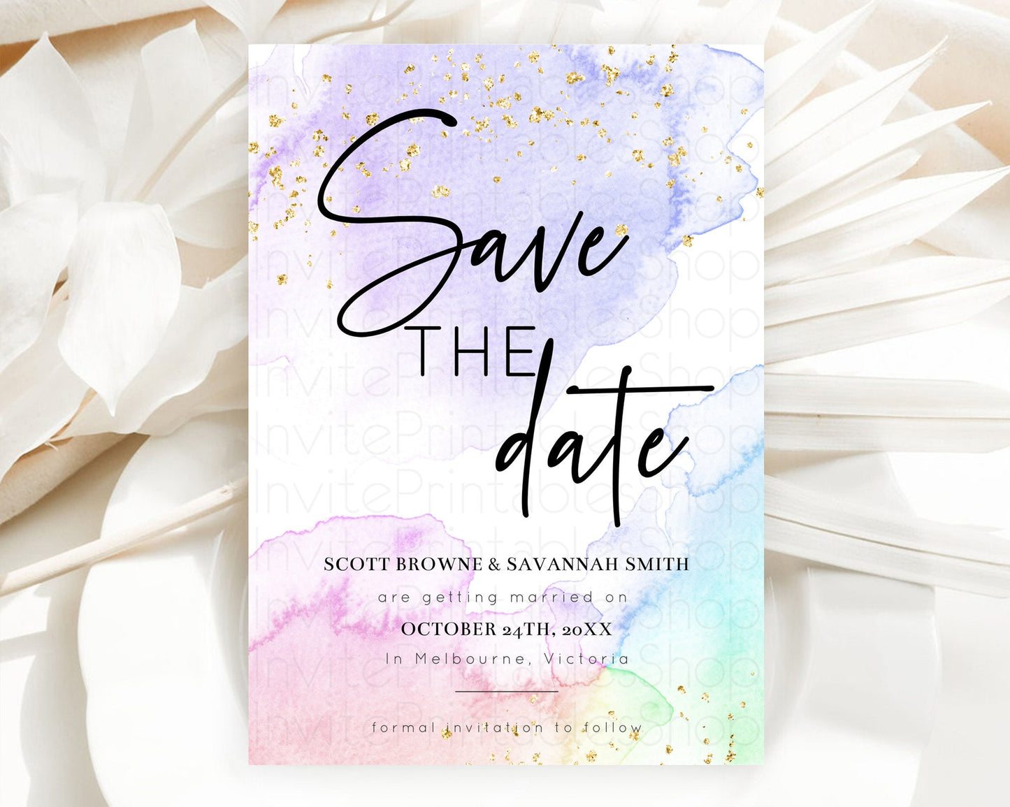 Pastel Save The Date Template Pastel Ombre Rainbow Watercolor Colorful Party For Birthday Baptism Baby Shower Wedding Bridal Shower D10215