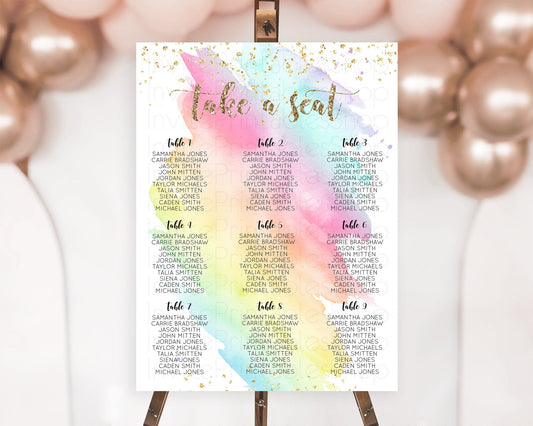 Editable Rainbow Seating Chart Pastel Seating Chart Colorful Pastel Watercol