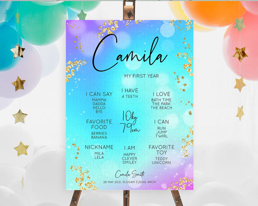 Mermaid First Birthday Milestone Board Mermaid Milestone Poster Rainbow Fish Under The Sea Colorful Pastel Pool Party Birthday Sign D10573