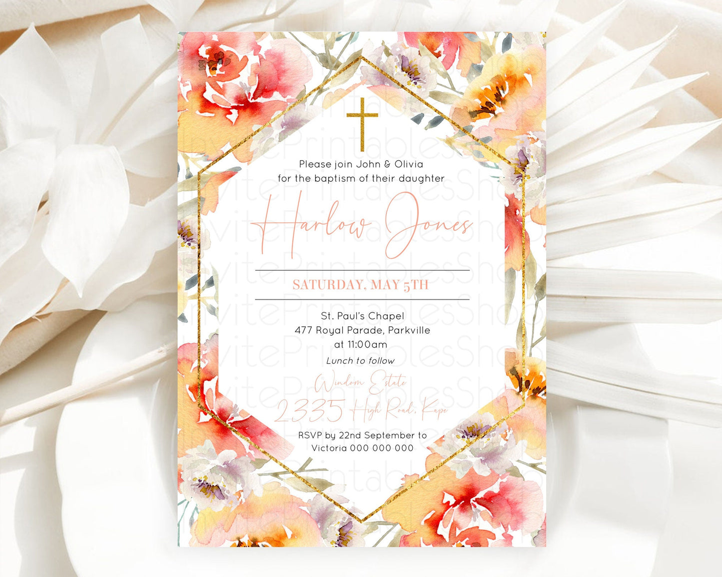 Secret Garden Baptism Invitation Wildflower Baptism Birthday Invite Pastel Flowers Christening Invite Enchanted Garden Boho Floral  D10791