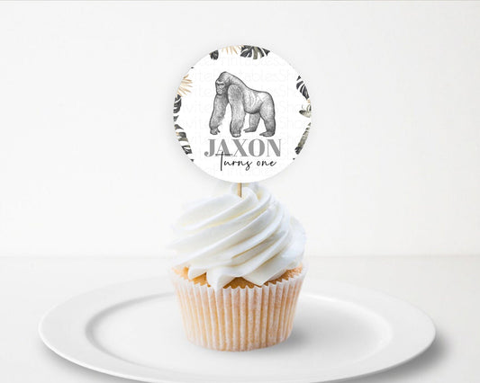 Editable Gorilla Cupcake Toppers Jungle Gorilla Cupcake Gorilla Party Decor