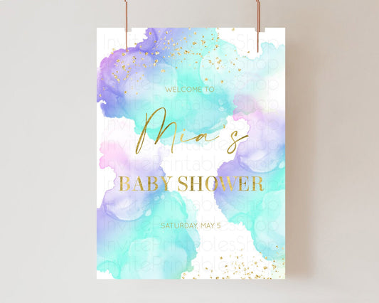 Editable Pastel Baby Shower Welcome Sign Pastel Rainbow Welcome Sign Colorfu