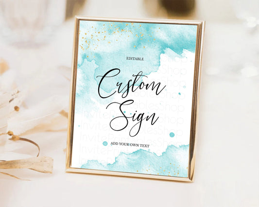 Blue Watercolor Sign Blue Table Sign Decor Ombre Blue Watercolor Splash Party 1st Birthday Baby Shower Wedding Baptism Bridal Shower D10329