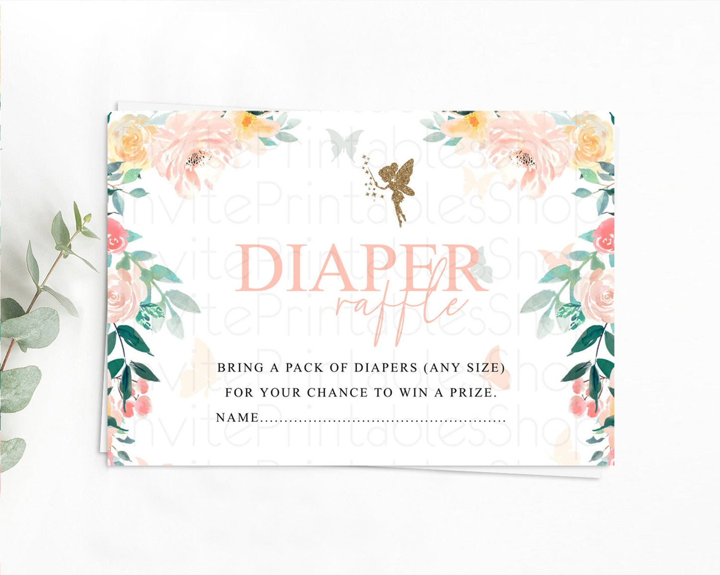 Fairy Diaper Raffle Card Fairy Diaper Insert Enchanted Garden Fairy Diaper Ticket Pastel Floral Butterfly Secret Garden Raffle Game D10789