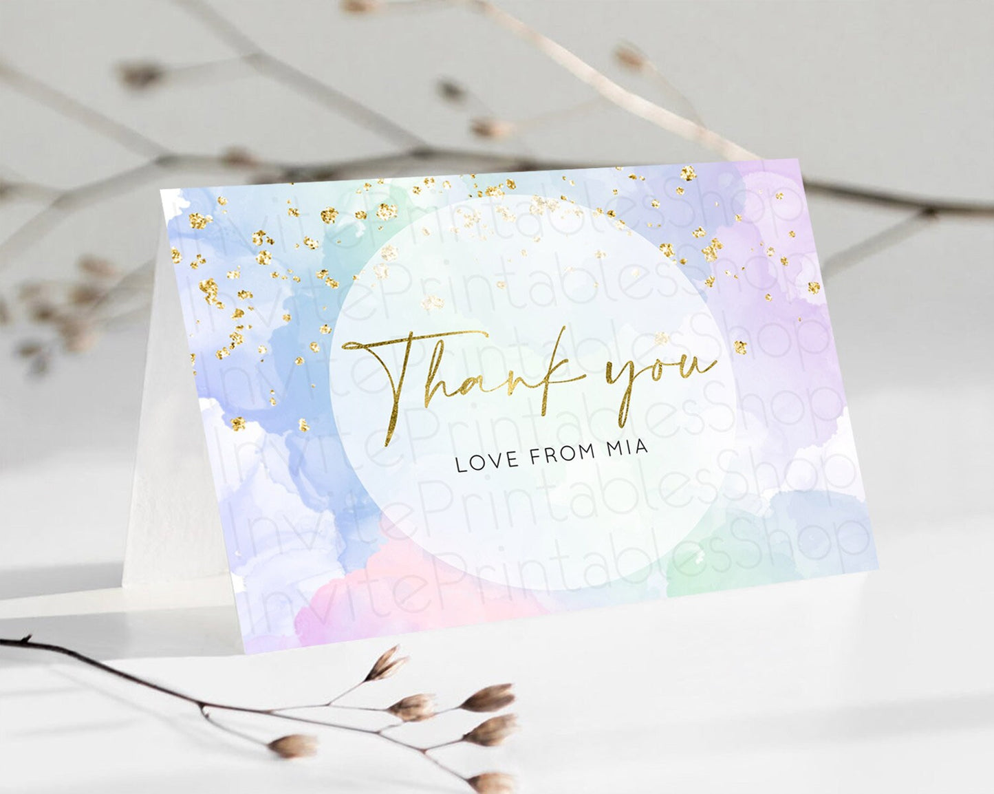 Pastel Thank You Rainbow Thank You Card Colorful Pastel Birthday Thank You Card Confetti Watercolor Pastel Teacher Thank You Cards D10624