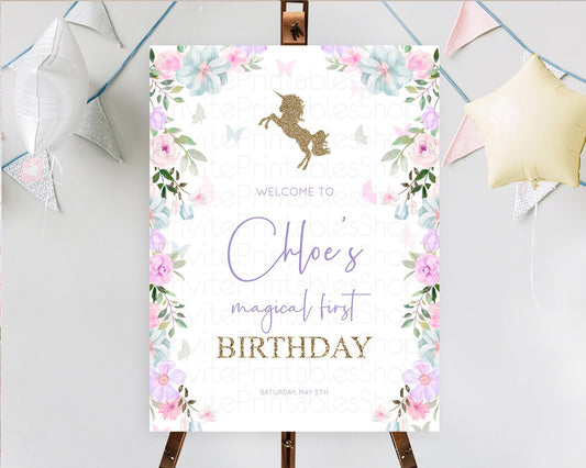 Unicorn Garden Welcome Sign Floral Unicorn Welcome Board Pastel Floral Magical Unicorn Colorful Décor First Birthday Welcome Sign D10467