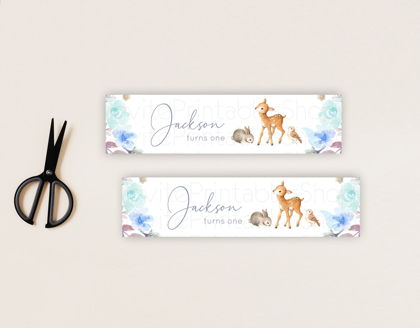 Fawn Deer Water Label Template Pastel Floral Deer Enchanted Forest Butterfly Party Decor Birthday Baptism Baby Shower Bridal Shower D10929