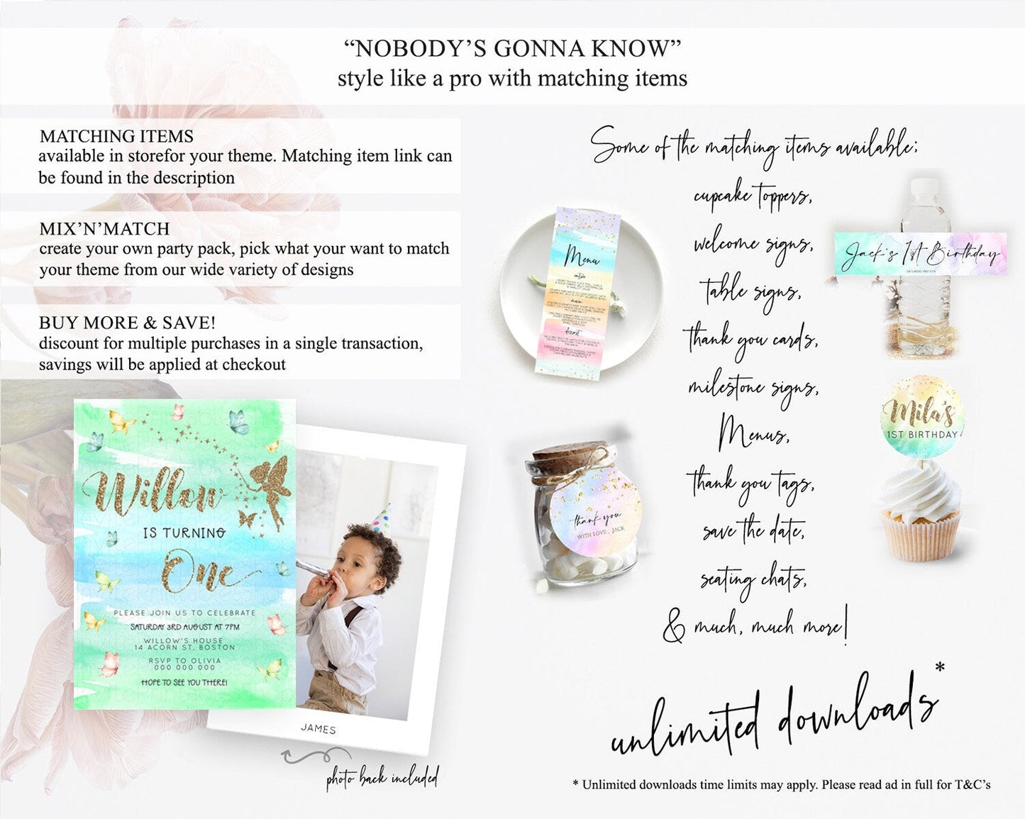 Pastel Fairy Birthday Invitation Pastel Butterflies Fairy Birthday Invitation Rainbow Ombre Watercolor 1st 2nd Birthday Invitation D23323