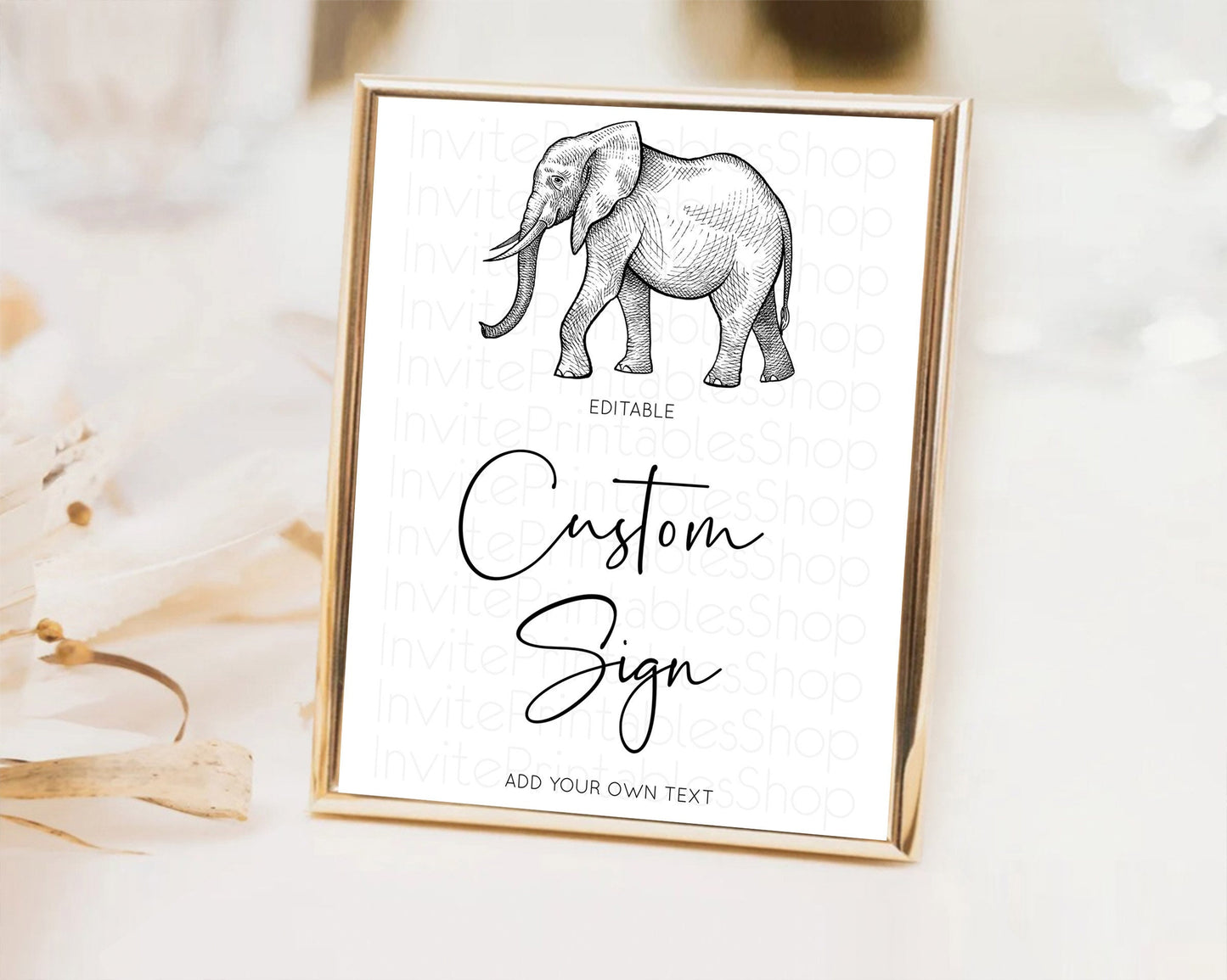 Elephant Sign Elephant Safari Adventure Party Table Sign Decor Dried Palm Fern Zoo 1st Birthday Baptism Baby Shower Bridal Shower D10248