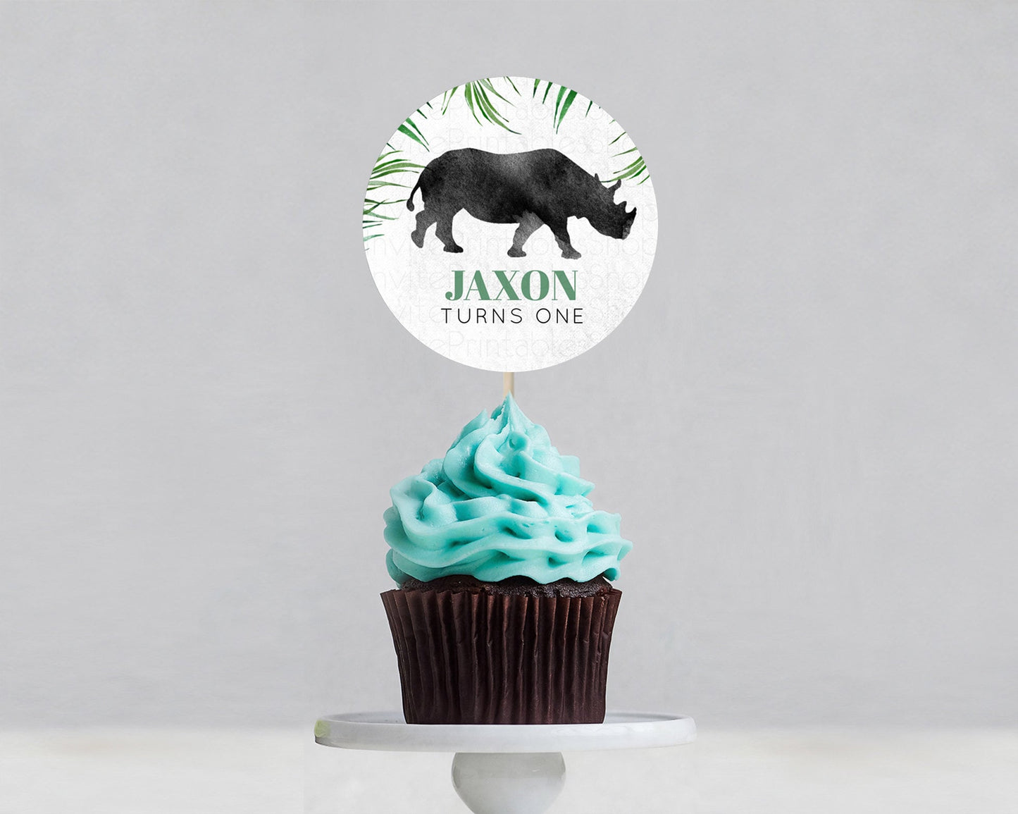 Rhino Cupcake Toppers Rhino Cupcake Rhino Take A Cupcake Toppers Rhino Safari Adventure Decor Zoo Party Rhino Palm Leaf Decor D10843