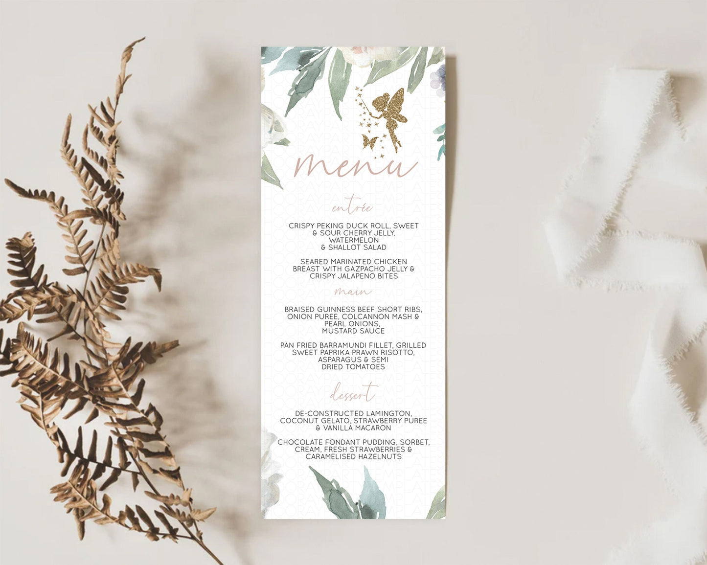 Fairy Menu Fairy Menu Template Enchanted Garden Pastel Floral Butterfly Table Décor Fairy Secret Garden Dinner Dessert Food Menu D10800