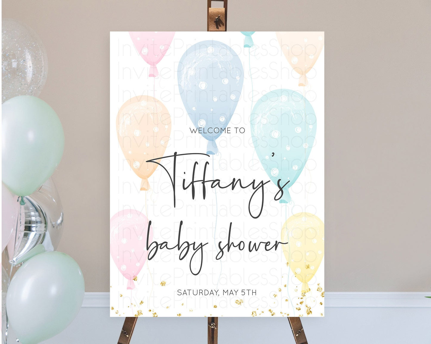 Pastel Balloons Baby Shower Welcome Sign Colorful Balloon Welcome Board Rainbow Balloon Welcome Poster Confetti Balloon Welcome Sign D10776