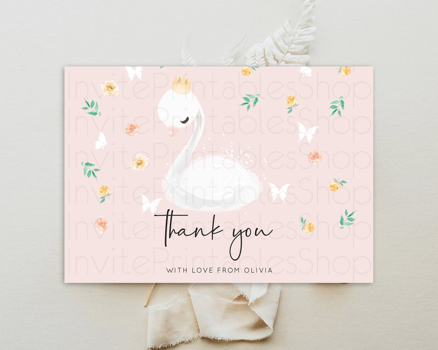 Swan Thank You Swan Princess Ballet Thank You Card Swan Lake Birthday Thank You Cards Secret Garden Pastel Floral Teacher Thank You D10388