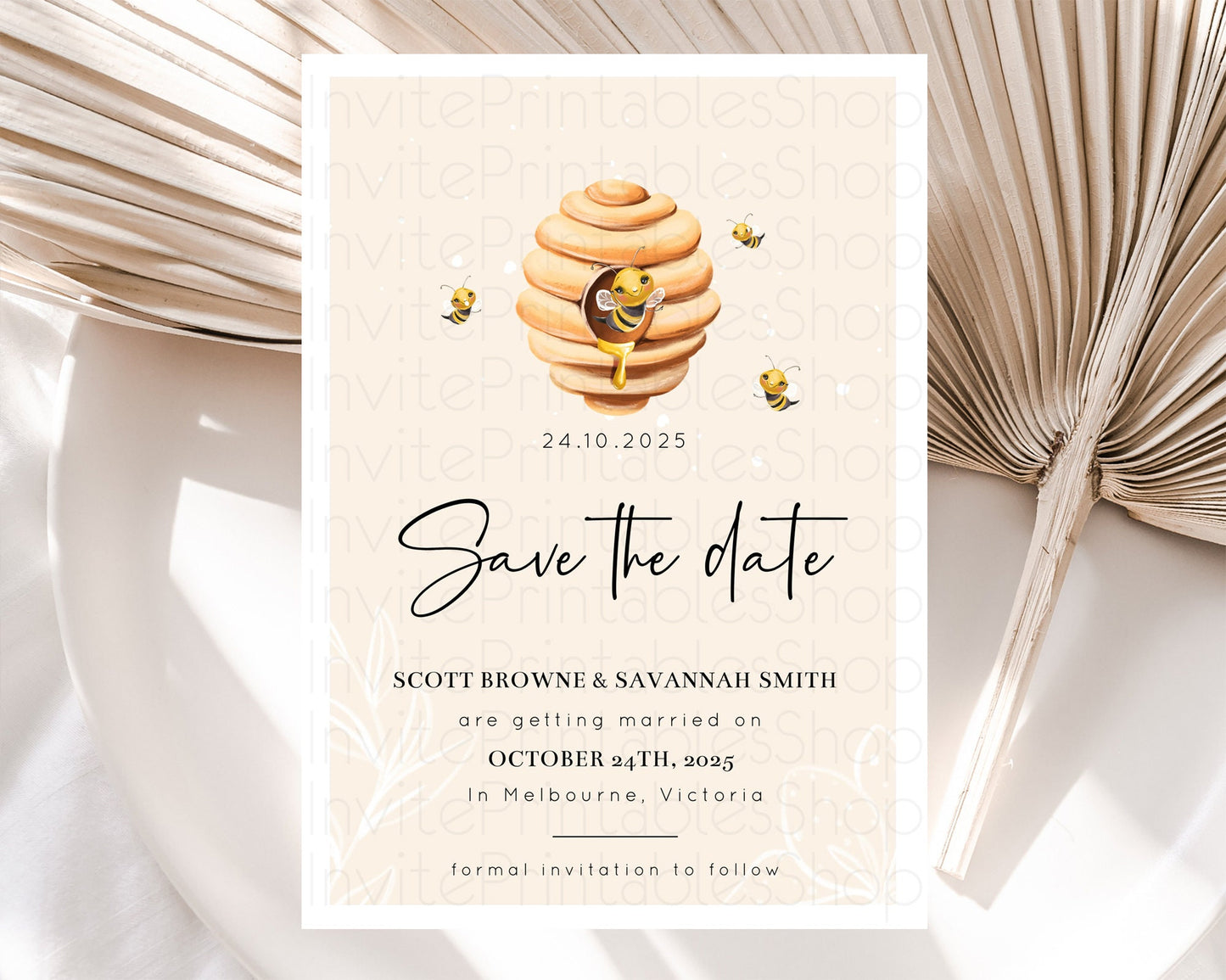 Queen Bee Save The Date Template Momma BEE First BEE-DAY 1st Birthday Baby Shower Baptism Wedding Floral Sweet Honey Beehive Party D10754