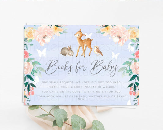 Fawn Books For Baby Card Deer Book Insert Floral Deer Book Card Enchanted Forest Butterfly Pastel Baby Shower Book Poem Request D10920