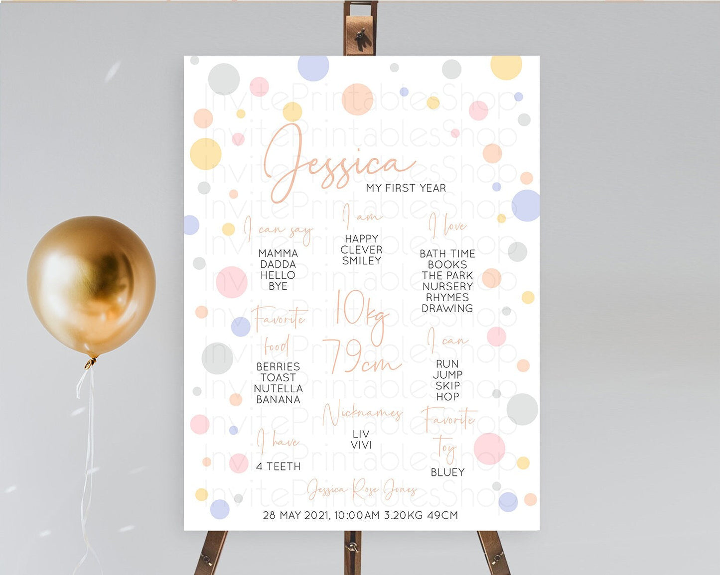 Pastel First Birthday Milestone Poster Pastel Rainbow Confetti First Birthday Milestone Board Colorful Bubbles Birthday Welcome Sign D10759