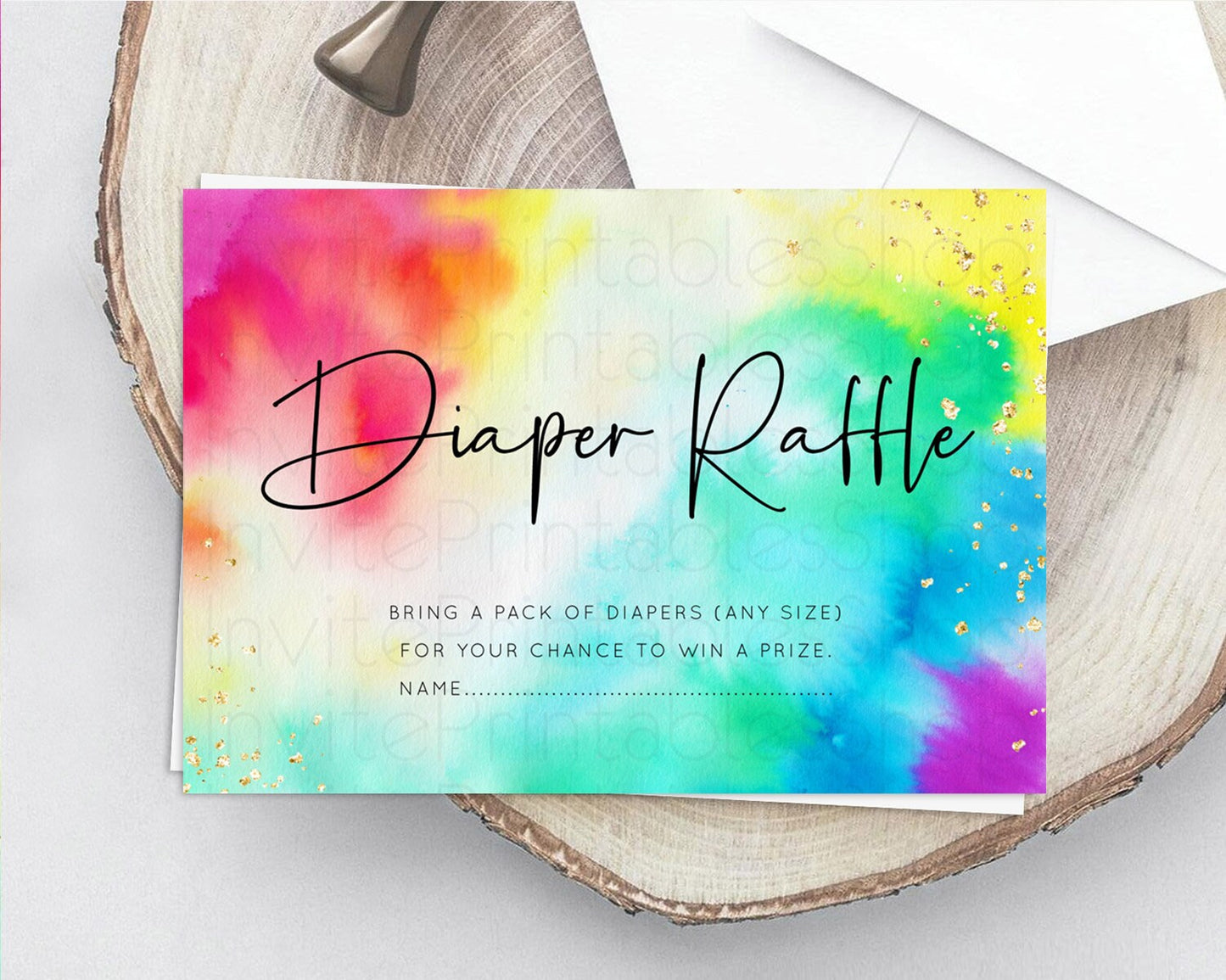 Tie Dye Diaper Raffle Card Rainbow Tie Dye Diaper Raffle Insert Pastel Rainbow Watercolor Diaper Ticket Tie Dye Colors Raffle Game D10462