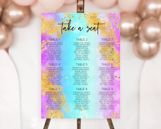 Editable Rainbow Seating Chart Pastel Seating Chart Colorful Pastel Watercol