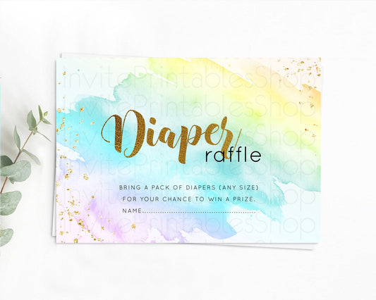 Pastel Diaper Raffle Card Pastel Rainbow Diaper Raffle Insert Colorful Ombre Watercolor Diaper Ticket Confetti Glitter Raffle Game D11026