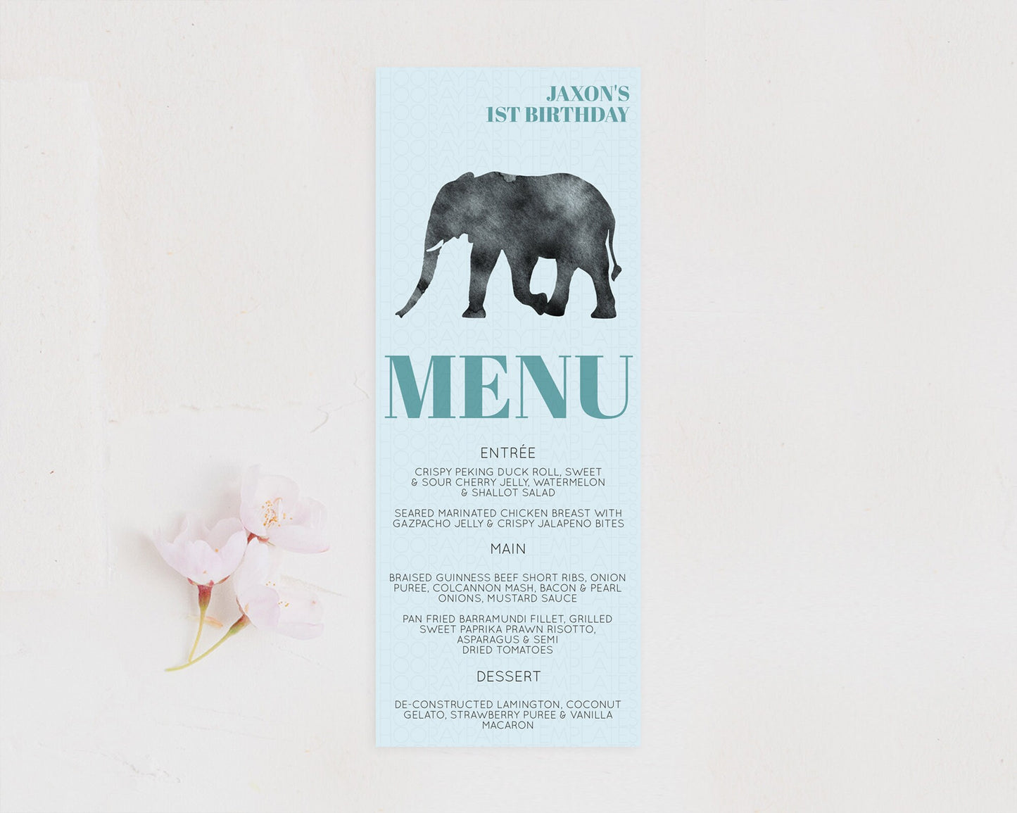 Elephant Menu Elephant Menu Template Elephant Safari Zoo Table Decor Elephant Dinner Dessert Menu Elephant Party Food Menu D10802