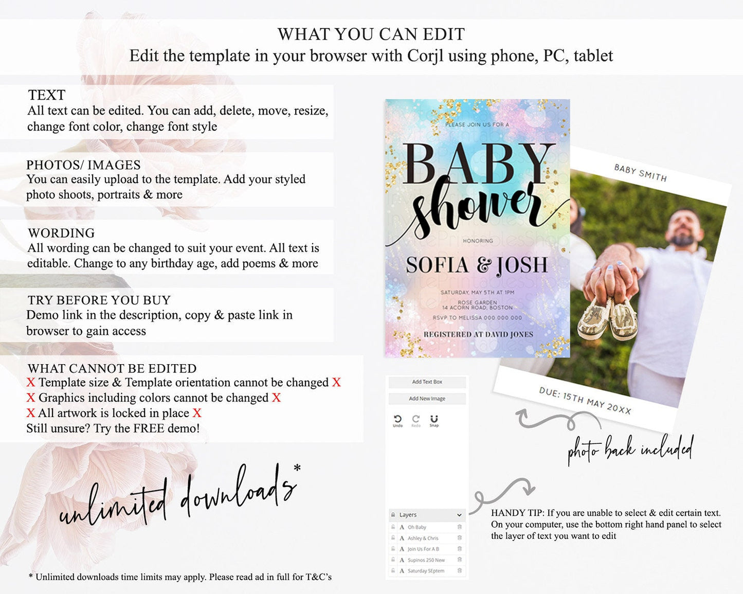 Pastel Baby Shower Invitation Rainbow Baby Shower Invitation Colorful Pastel Watercolor Invitation Gold Glitter Sprinkles Ombre D10677