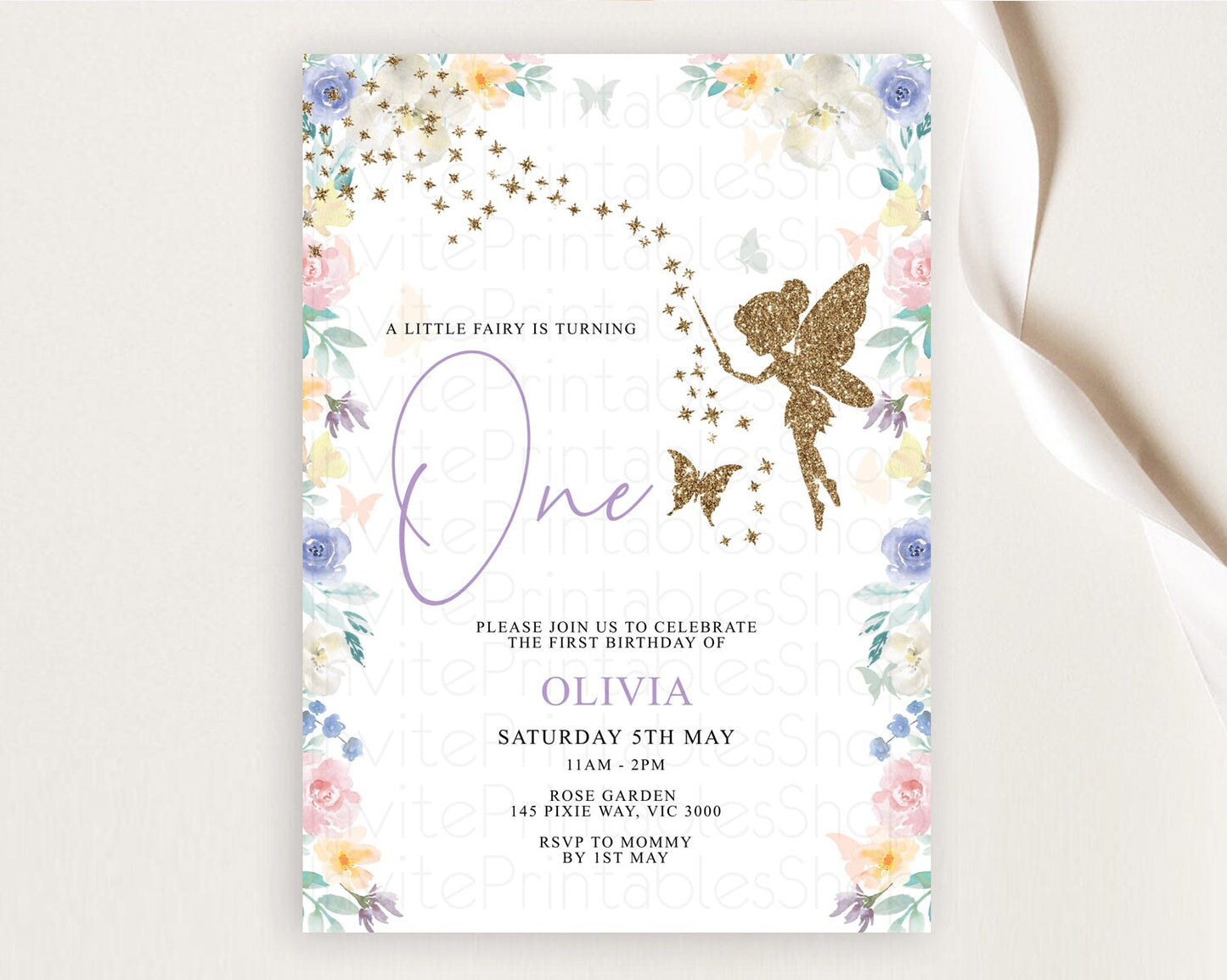 Fairy Birthday Invitation Fairy Invites Fairy Tea Party Fairy Garden Birthday Secret Garden Enchanted Garden Pastel Floral Butterfly D10761