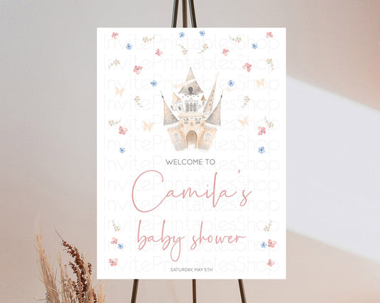 Princess Baby Shower Welcome Sign Castle Welcome Board Secret Garden Enchanted Castle Pastel Floral Garden Baby Shower Welcome Sign D10364