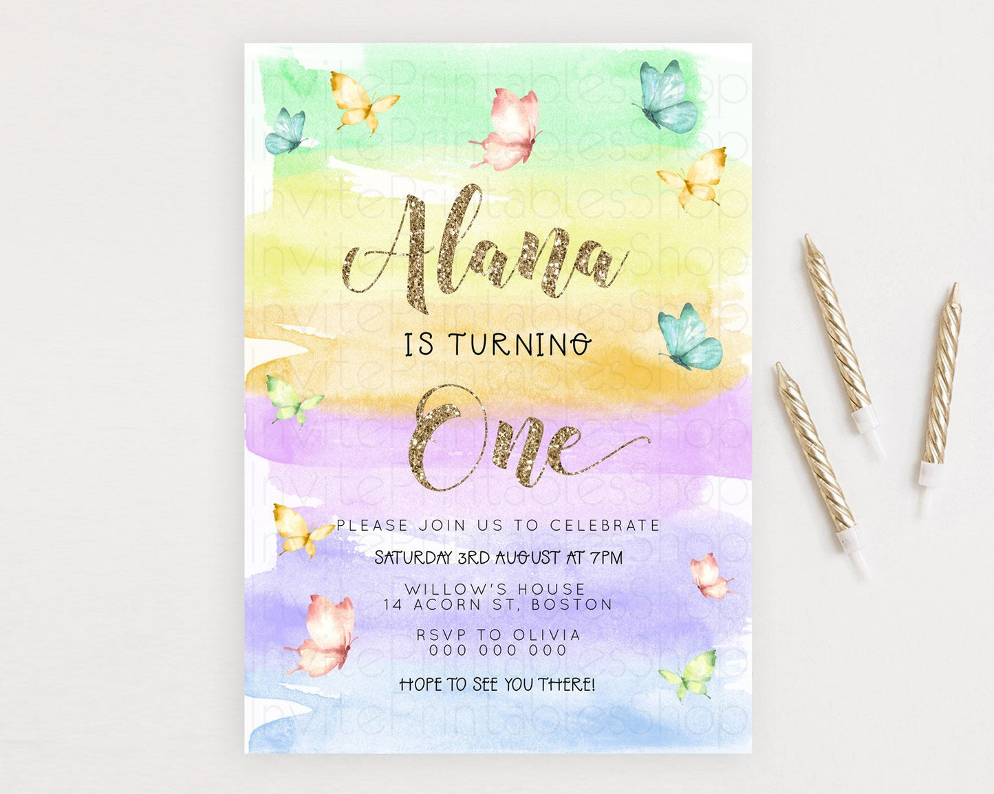 Editable Pastel Butterfly Birthday Invitation Butterfly Birthday Invitation