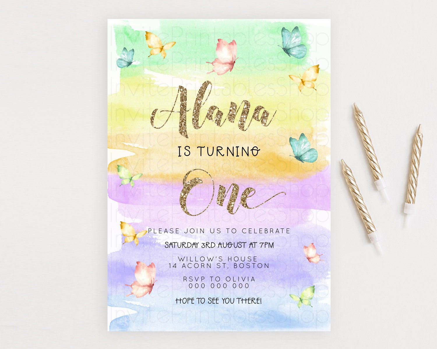 Editable Pastel Butterfly Birthday Invitation Butterfly Birthday Invitation