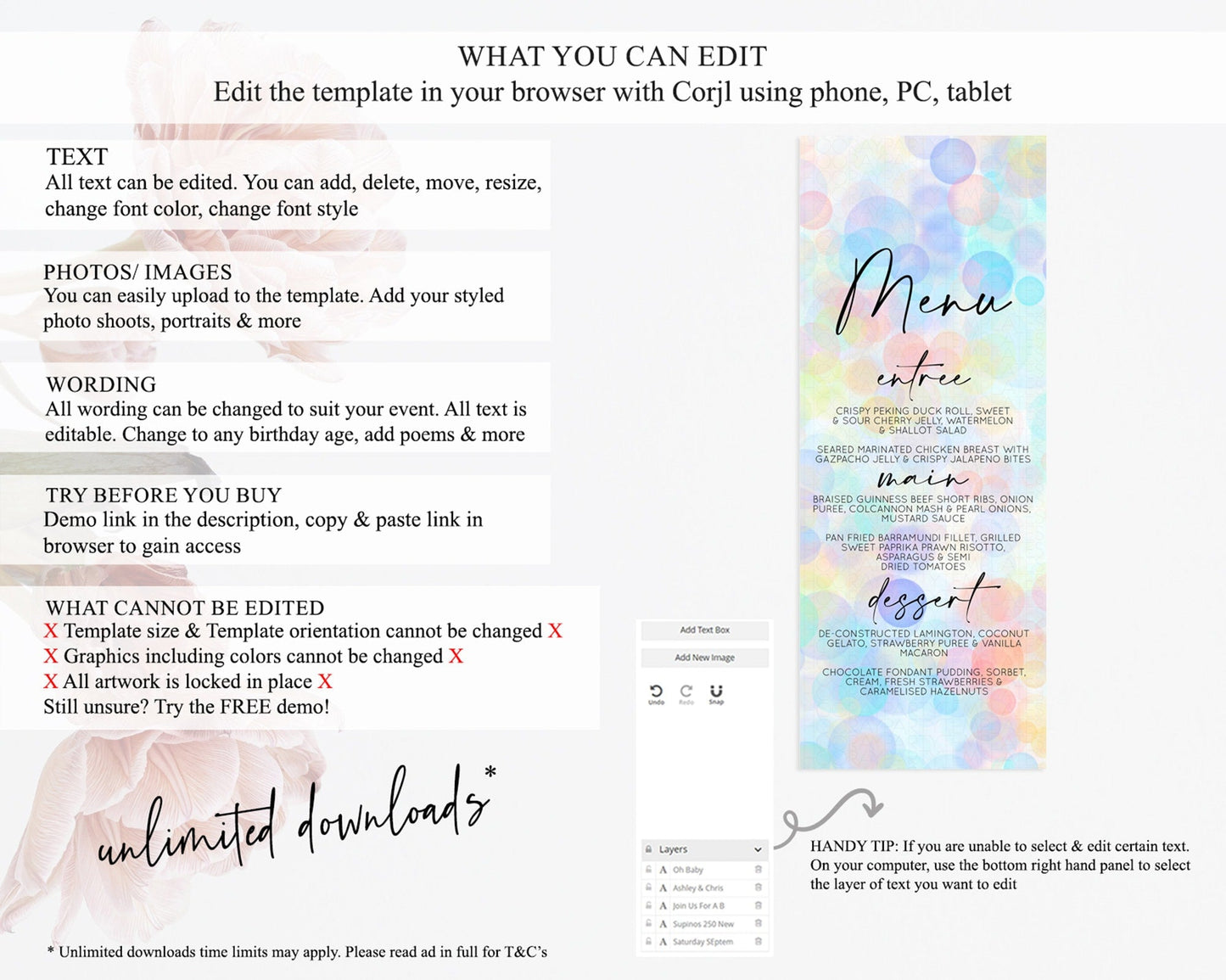 Pastel Menu Bubbles Menu Template Bubble Bath Table Decor Rainbow Pastel Colorful Confetti Dinner Dessert Menu Party Food Menu D10446