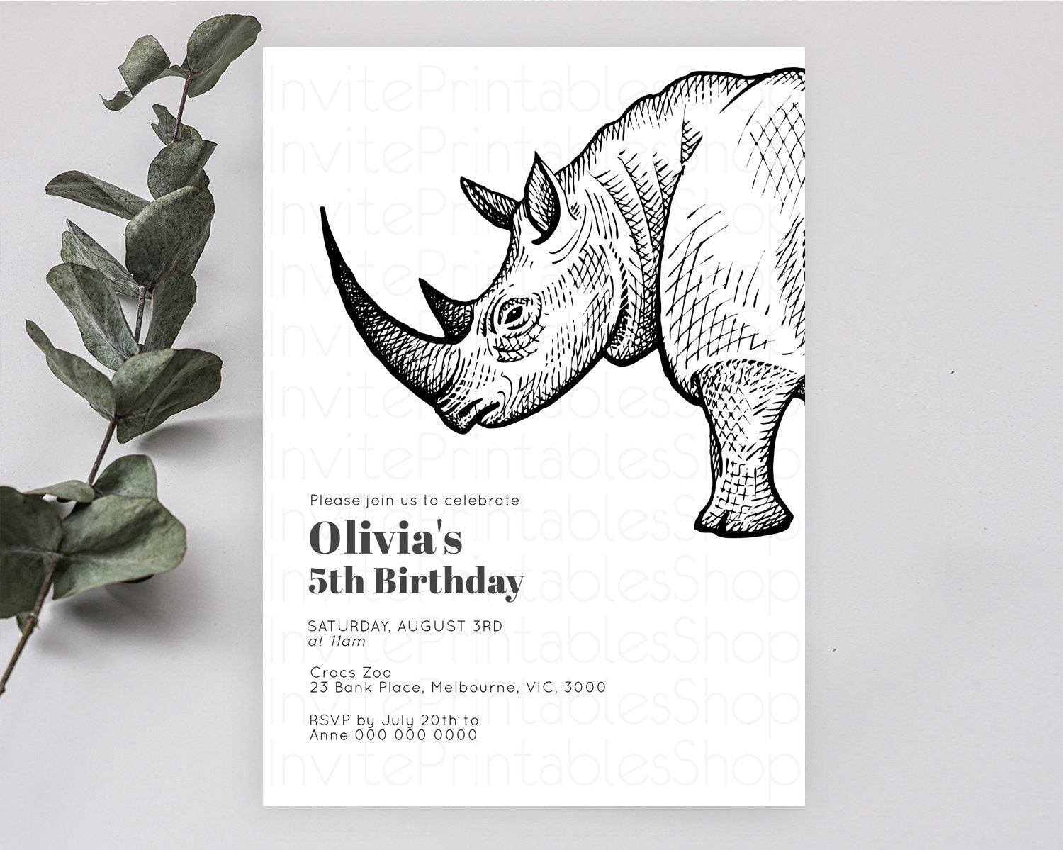 Editable Rhino Birthday Invitation Rhino Invitation Rhino Birthday Rhino Saf
