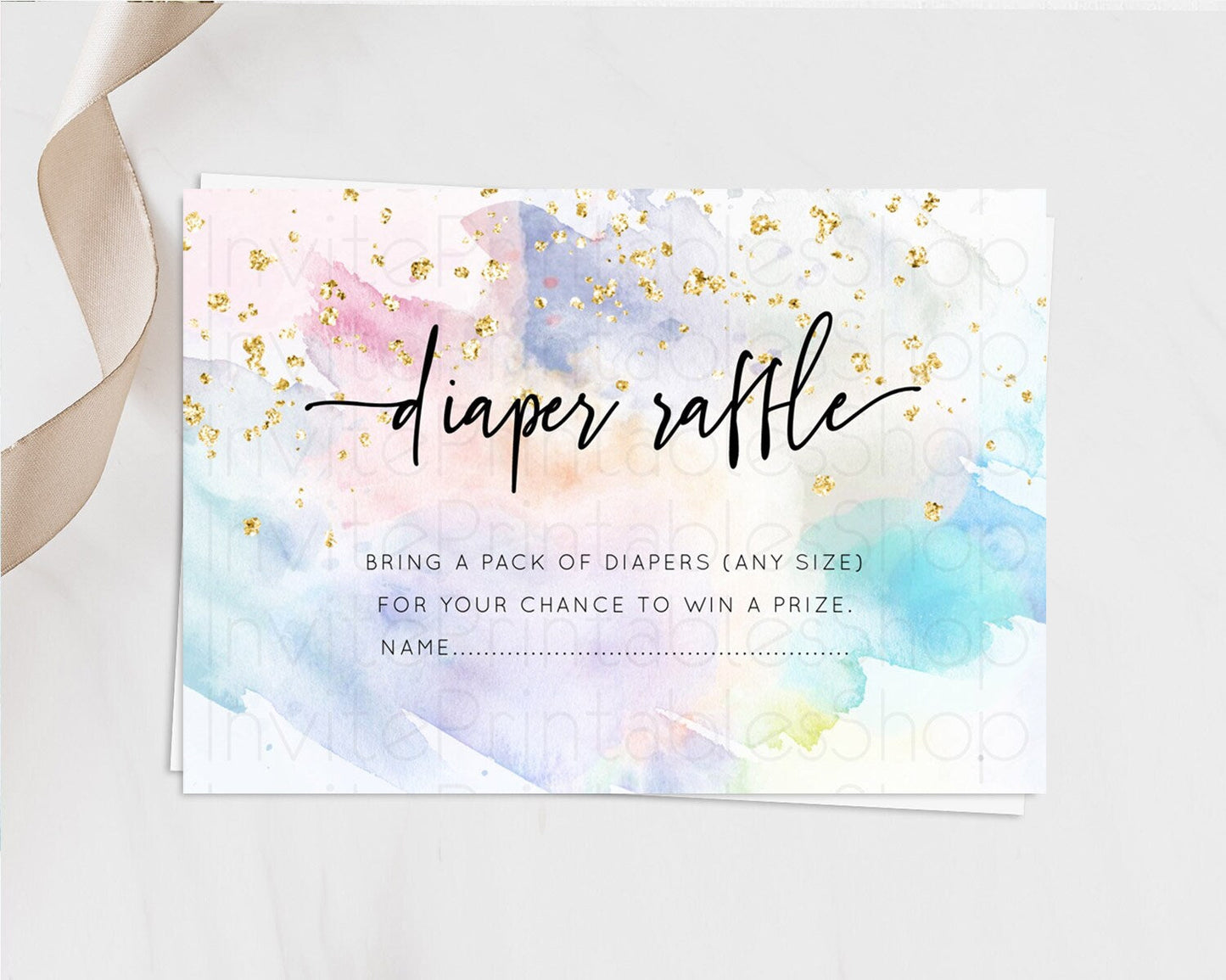 Pastel Diaper Raffle Card Pastel Rainbow Diaper Raffle Insert Colorful Ombre Watercolor Diaper Ticket Confetti Glitter Raffle Game D10424