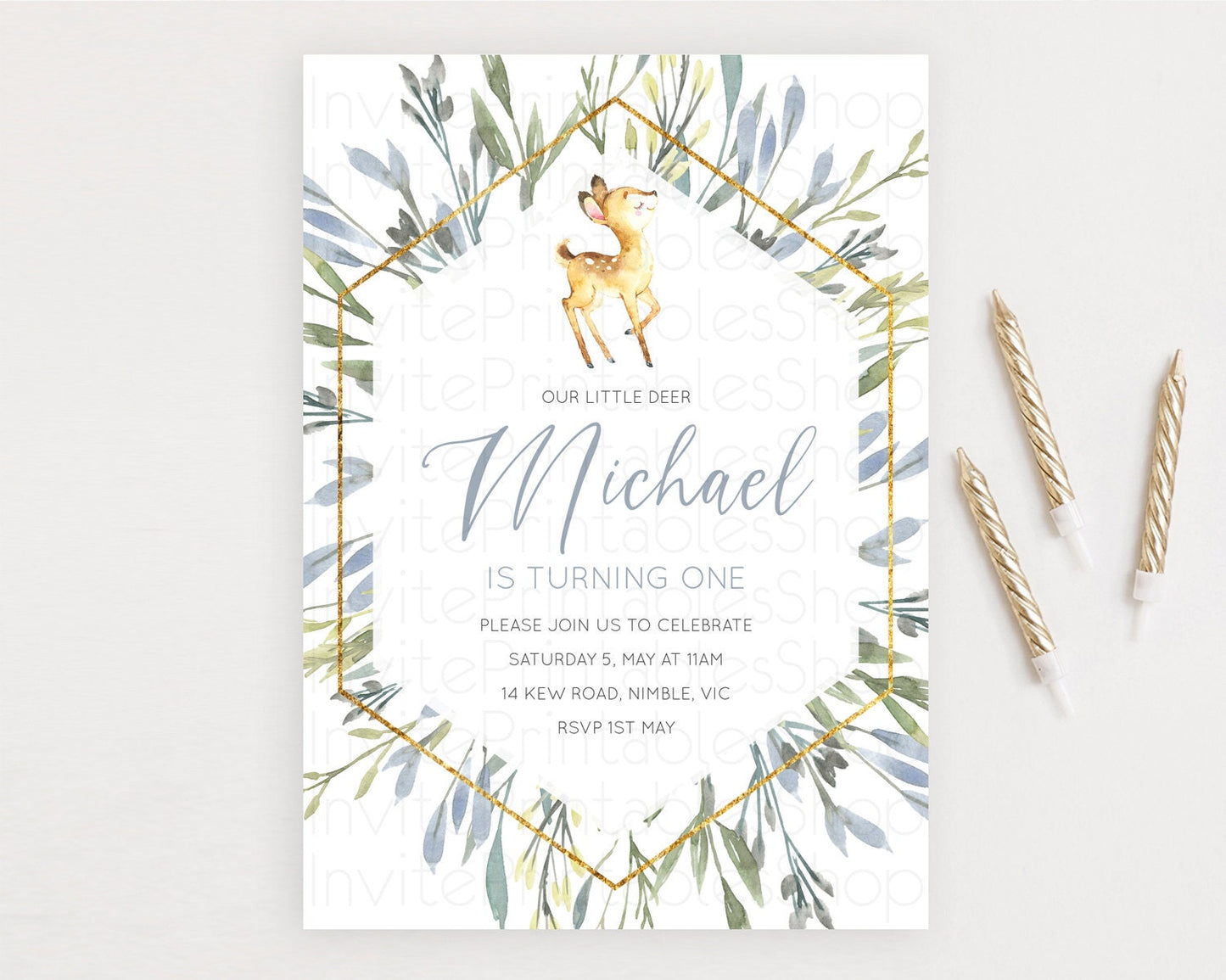 Fawn Birthday Invitation Deer Birthday Invitation Enchanted Forest Party Butterfly Pastel Flowers Whimsical 2nd 1st First Birthday D10400