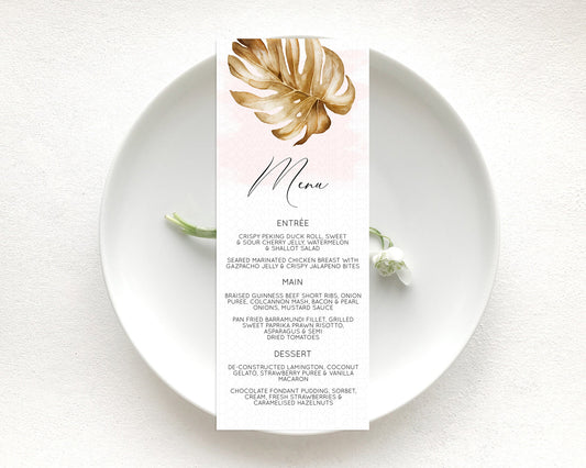 Tropical Menu Template Tropical Menu Palm Leaf Fern Table Decor Frangipani Floral White Orchid Dinner Dessert Menu Party Food Menu D11042