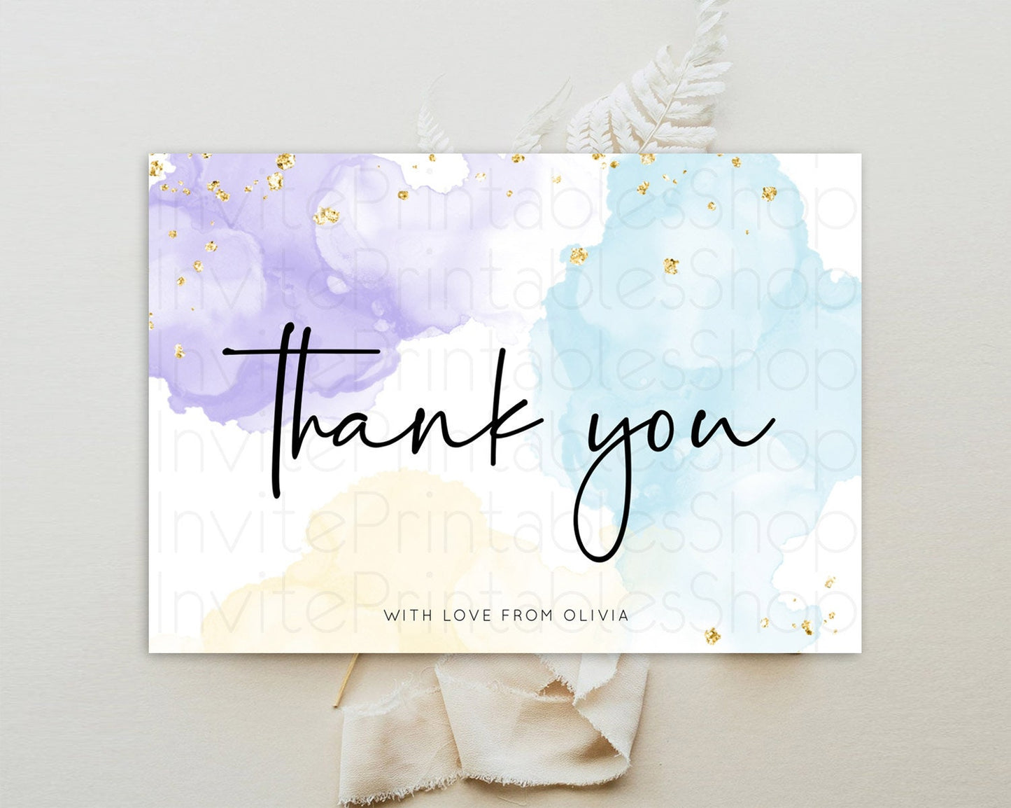 Pastel Thank You Rainbow Thank You Card Colorful Pastel Birthday Thank You Card Confetti Watercolor Pastel Teacher Thank You Cards D10208