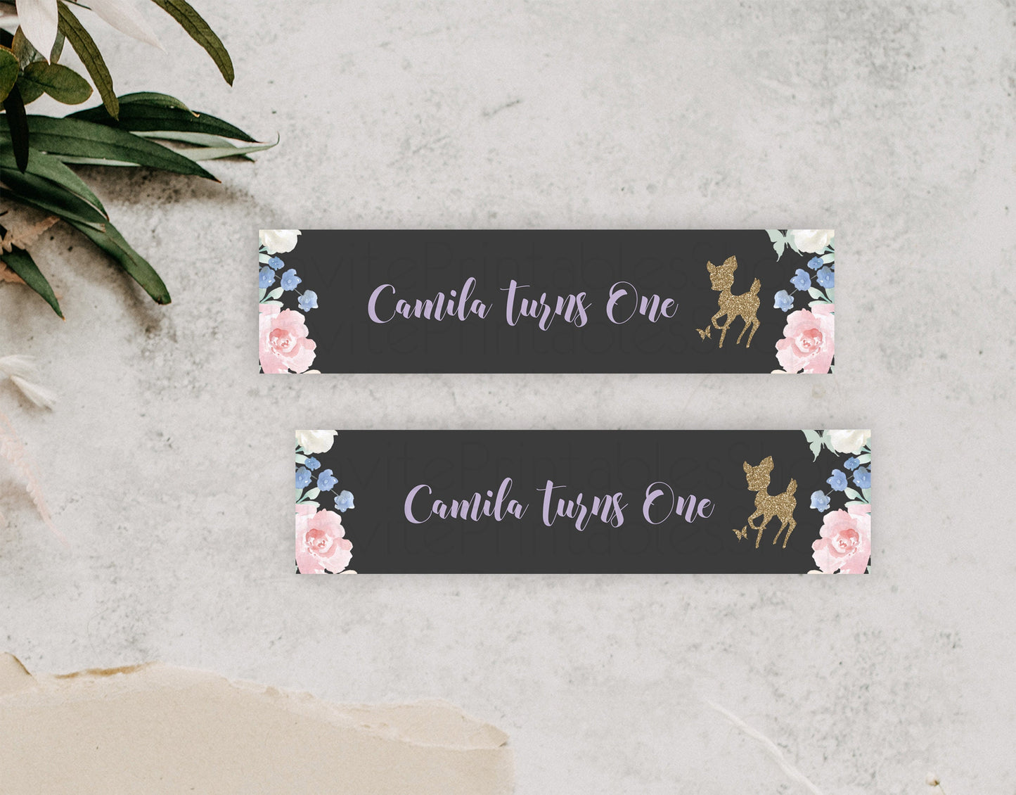 Fawn Deer Water Label Template Pastel Floral Deer Enchanted Forest Butterfly Party Decor Birthday Baptism Baby Shower Bridal Shower D10880