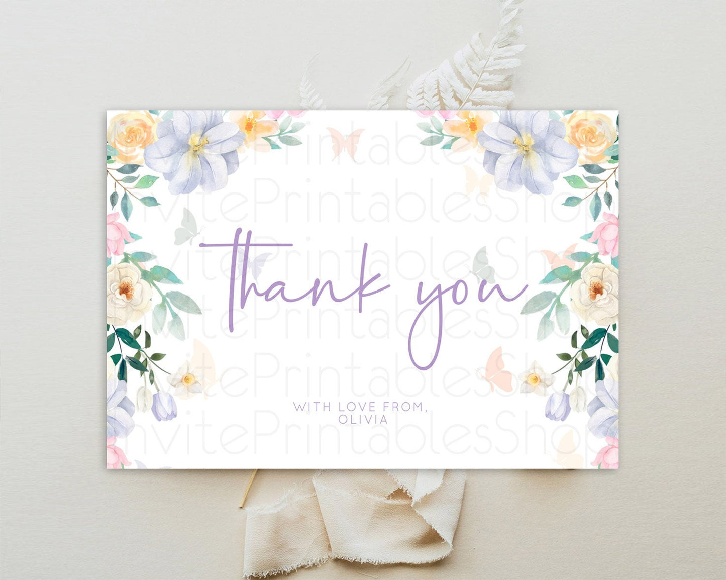 Secret Garden Thank You Wildflower Thank You Card Pastel Flower Garden Birthday Thank You Card Boho Floral Teacher Thank You Card D10472
