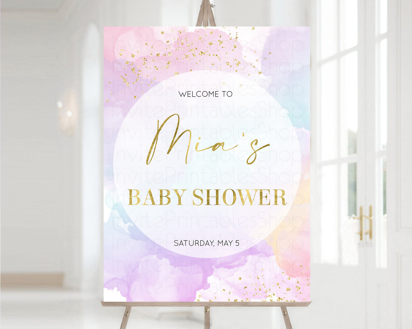 Pastel Baby Shower Sign Rainbow Baby Shower Sign Welcome Baby Shower Sign, Colorful Ombre Splash Watercolor Glitter Confetti Sprinkles 599v1