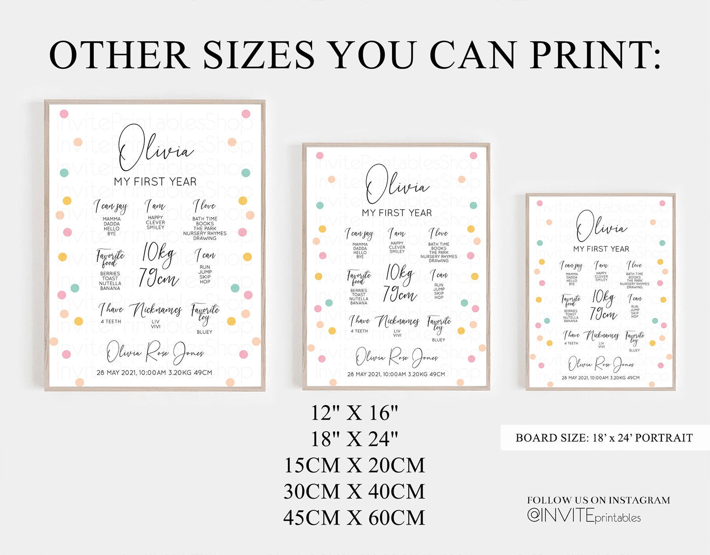 Baby Milestone Board First Birthday Poster Welcome Board 1st Birthday Baby Keepsake Milestone Sign Pastel Colorful Confetti Rainbow Sprinkle