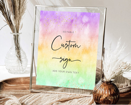 Editable Pastel Sign Ombre Table Sign Decor Pastel Ombre Rainbow Watercolor
