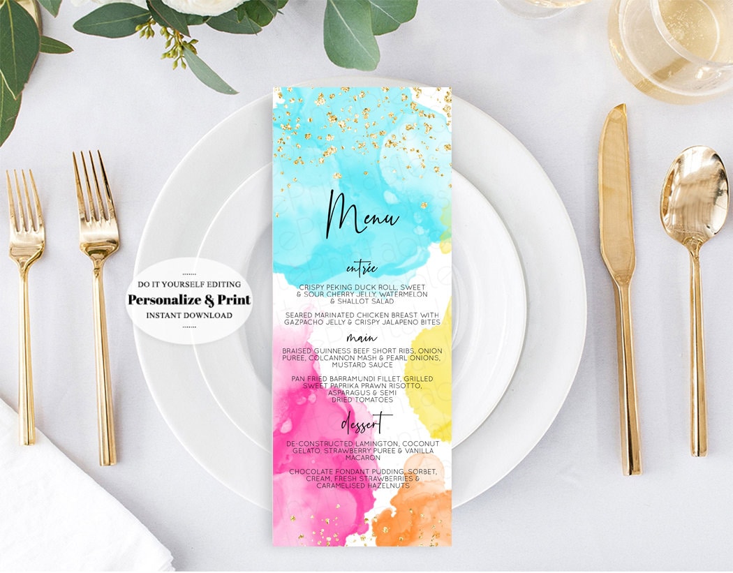 Rainbow Menu Pastel Table Menu Colorful Table Décor Food Sign Plate Menu Wedding Menu Birthday Menu Bridal Shower Menu Baby Shower Menu