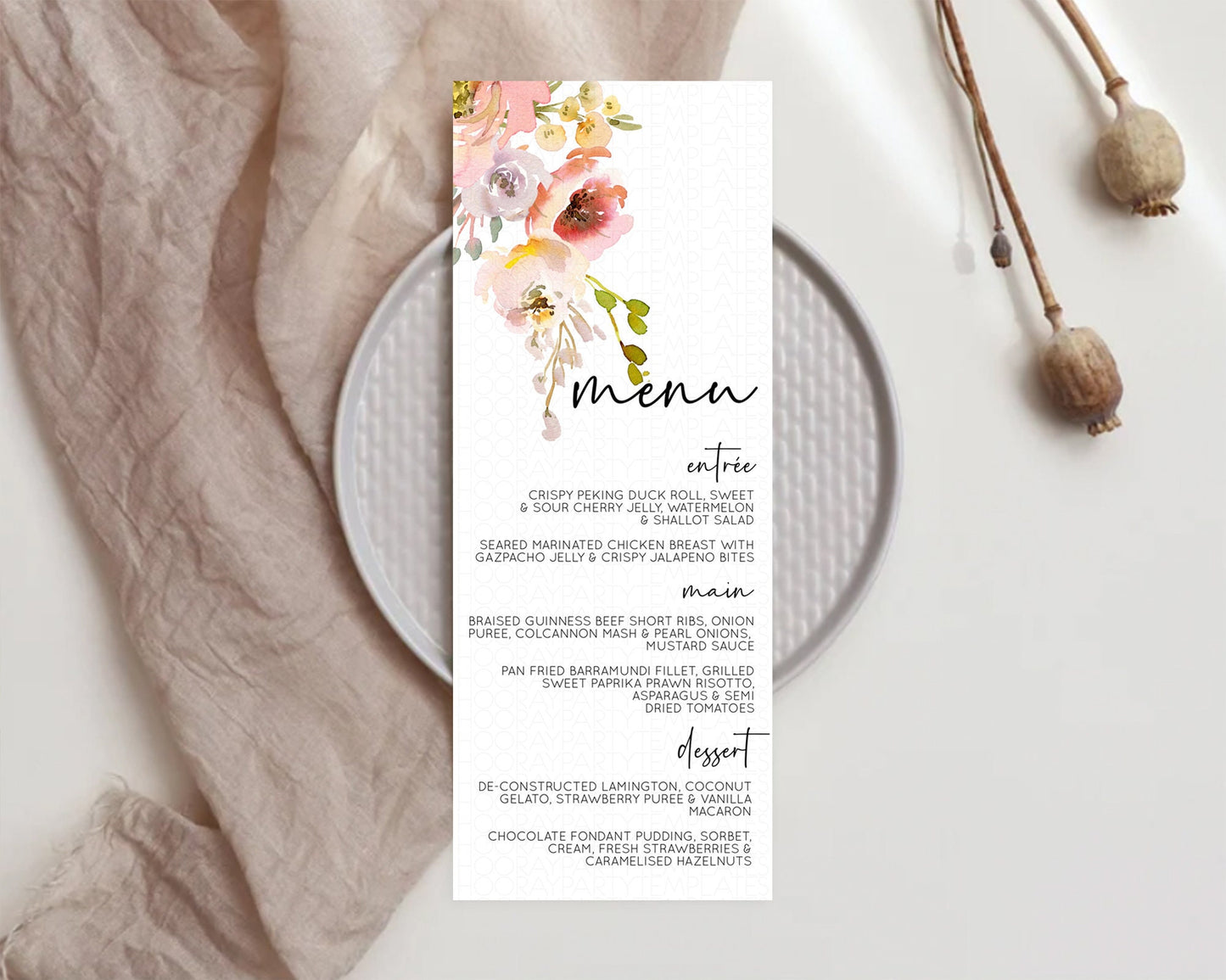 Secret Garden Menu Wildflower Menu Template Pastel Flower Garden Table Decor Boho Floral Dinner Dessert Floral Party Food Menu D10194