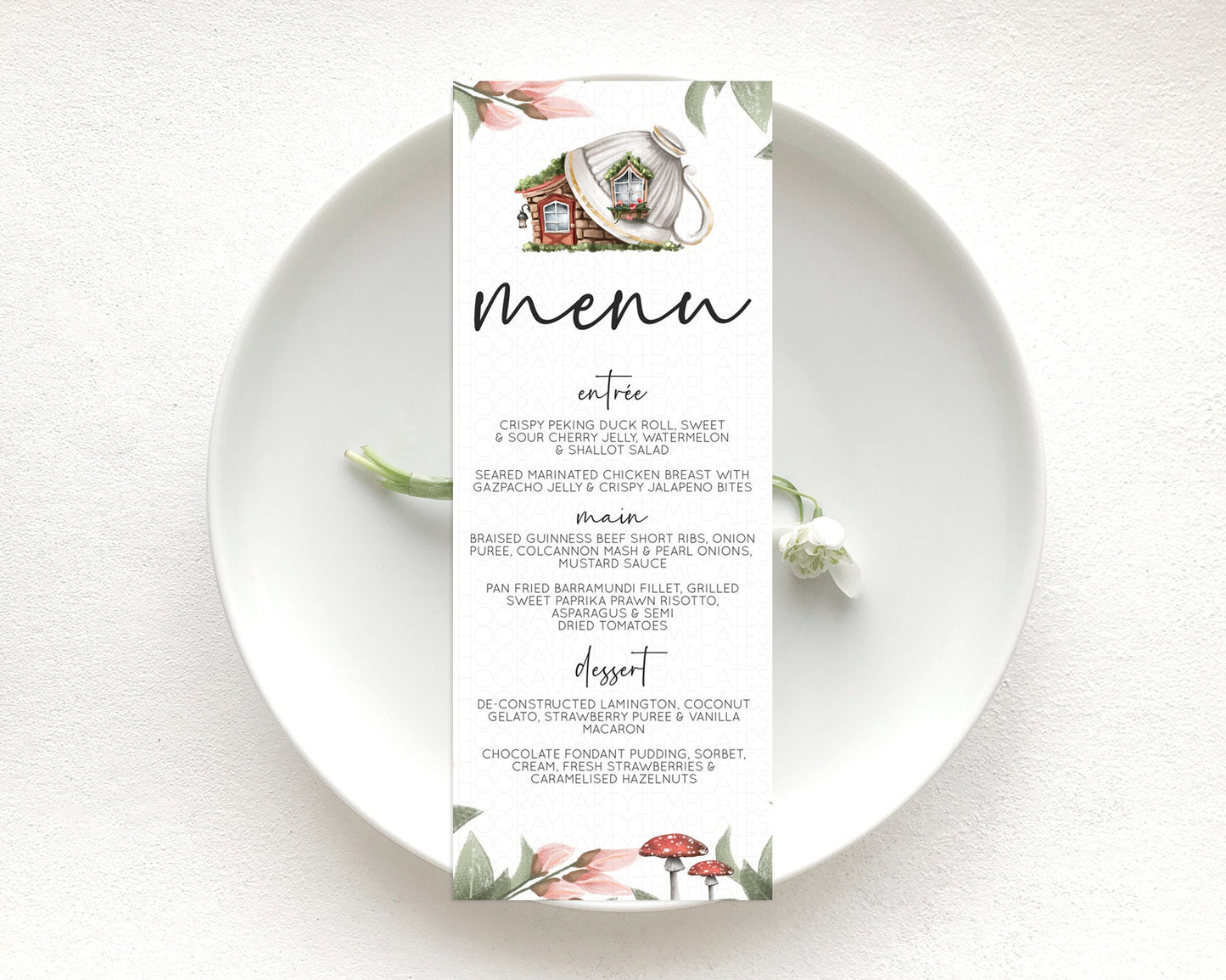 Fairy Menu Fairy Menu Template Enchanted Garden Pastel Floral Butterfly Table Décor Fairy Secret Garden Dinner Dessert Food Menu D10851