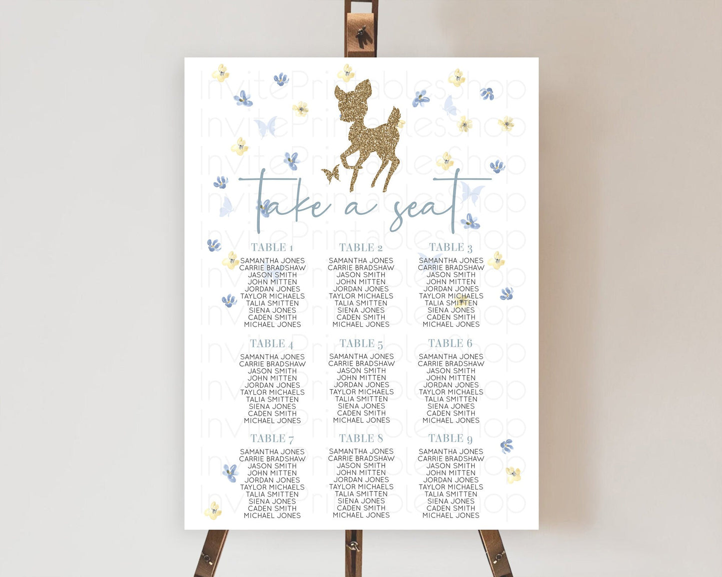 Fawn Seating Chart Deer Seating Chart Enchanted Forest Party Butterfly Pastel Flowers Whimsical Seating Chart Woodland Seating Sign D10864